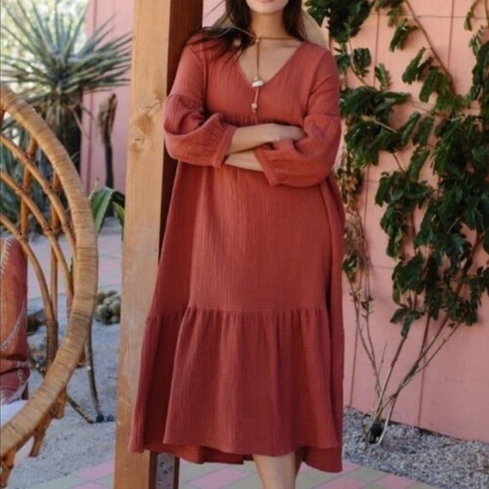 7 For All Mankind Beautiful sienna red 100% cotton oversized maxi dress
